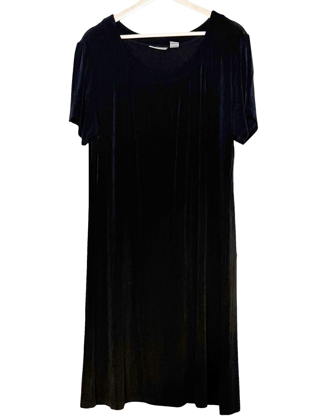 Chico's Travelers Black Slinky Stretch Knit Knee Length Dress Size XL Minimalist